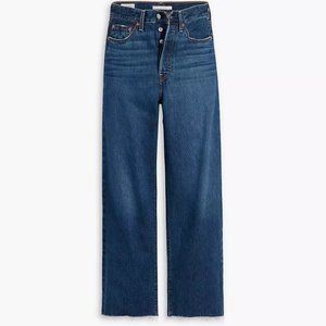 LEVI STRAUSS & CO. WEDGIE STRAIGHT FIT FRAY HEM DARK BLUE NO RIP BUTTON UP JEANS